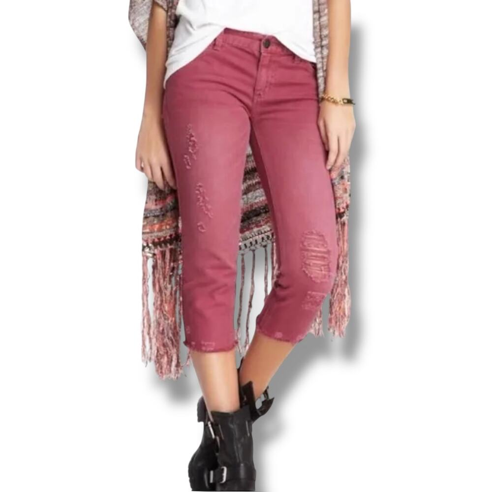 NWT Free People Size 27 Distressed Cropped Denim Jeans 'Warsaw Wash'